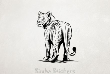 Lioness glancing backwards, outline art, grpgy1