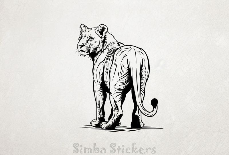 Lioness glancing backwards, outline art, grpgy1