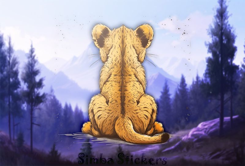 Lion cub sitting, from the back, nlidfz