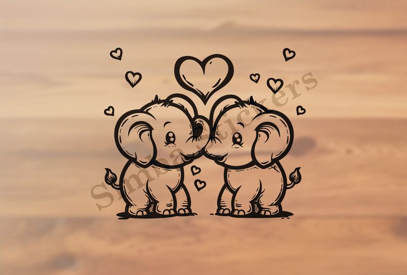 Baby elephants in love, outline art