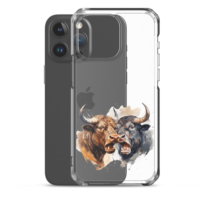 Clear Case for iPhone, Bulls facing up to each other, watercolour, dx5eff