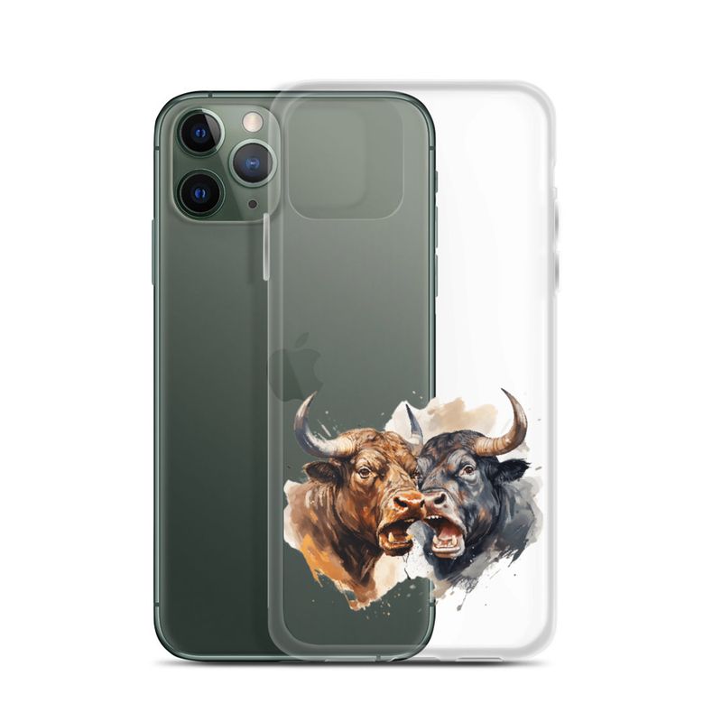 Clear Case for iPhone, Bulls facing up to each other, watercolour, dx5eff