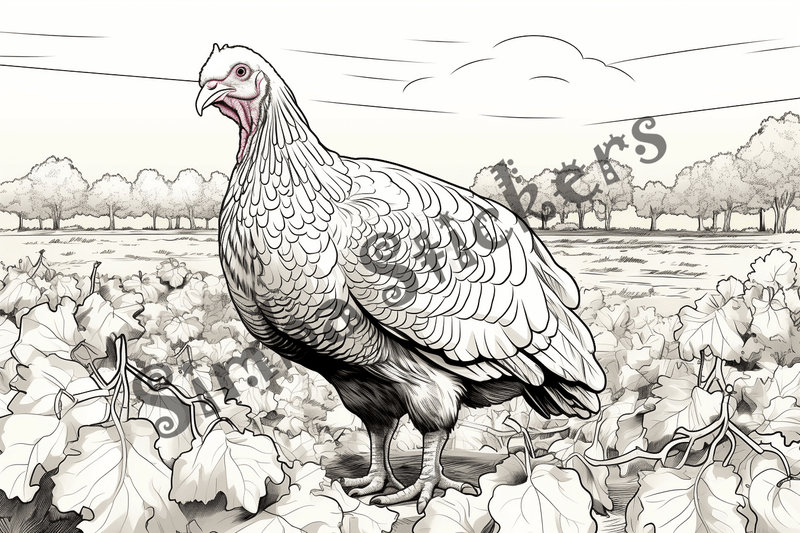 Colouring pages, bundle of turkeys on a farm, 25 images