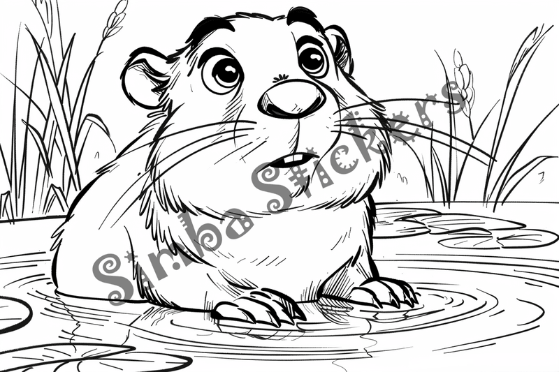 Colouring pages, bundle of beavers in water, 10 images