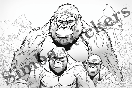 Colouring pages, bundle of gorillas, 25 images