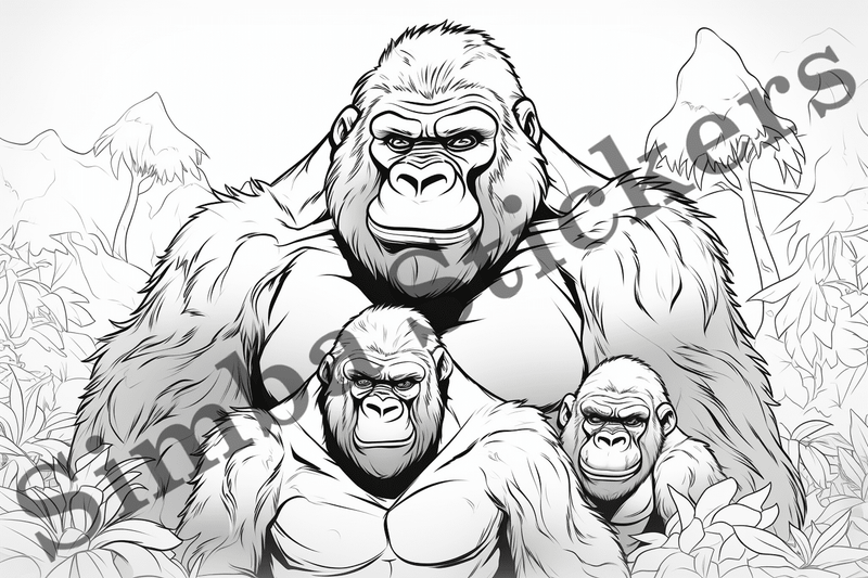 Colouring pages, bundle of gorillas, 25 images