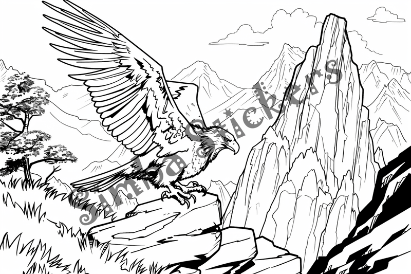 Colouring pages, bundle of eagles flying or in mountains, 10 images
