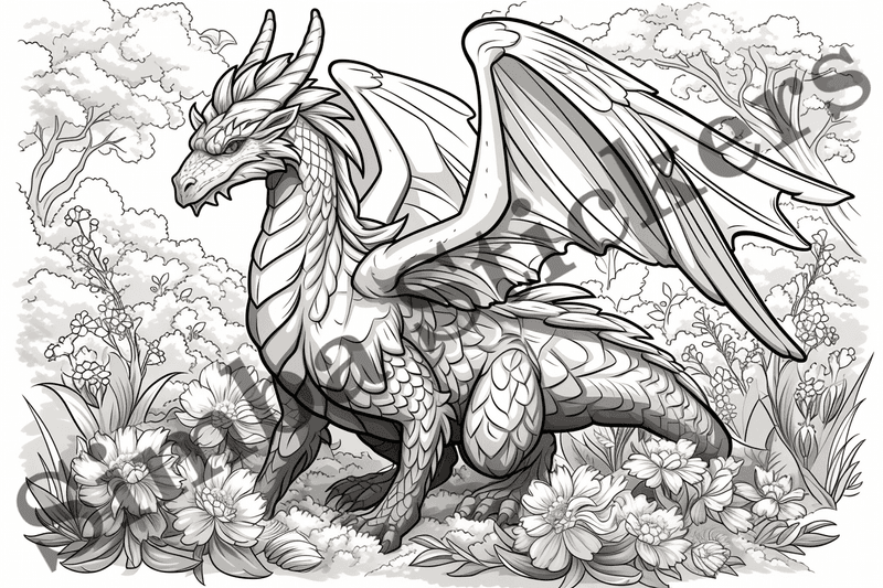 Colouring pages, bundle of dragons, 25 images