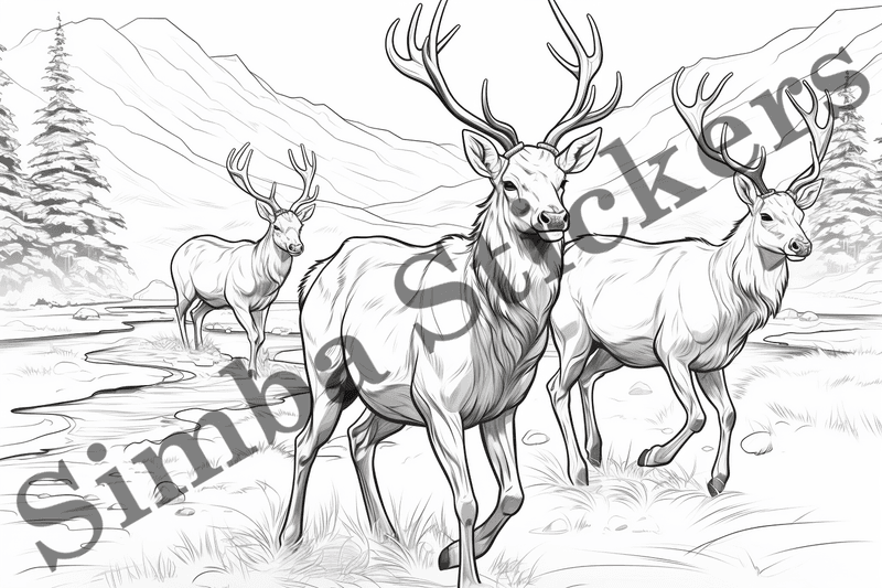 Colouring pages, bundle of deer, 25 images