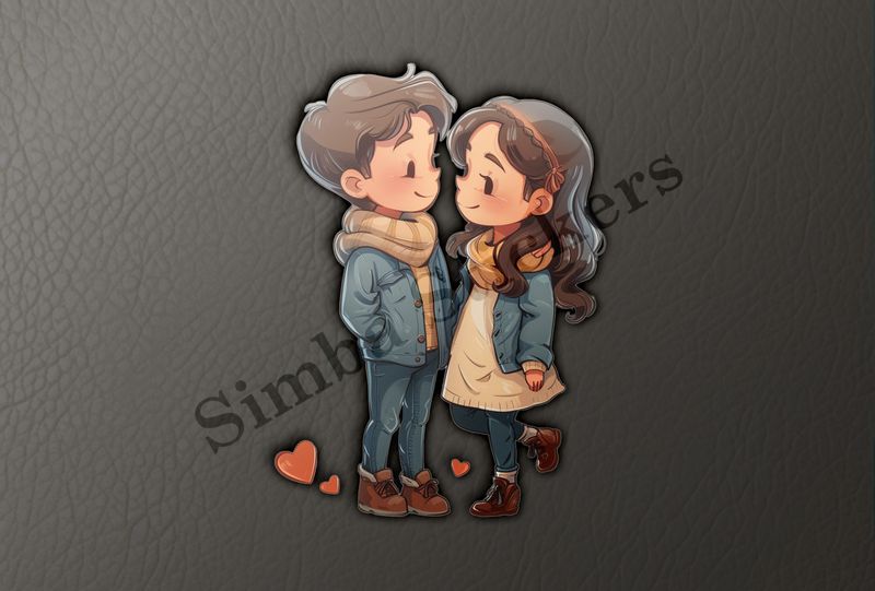 Boy and girl in love, in blue and brown clothes