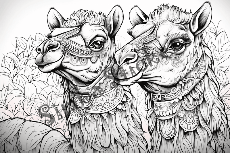 Colouring pages, bundle of camels in love, 10 images