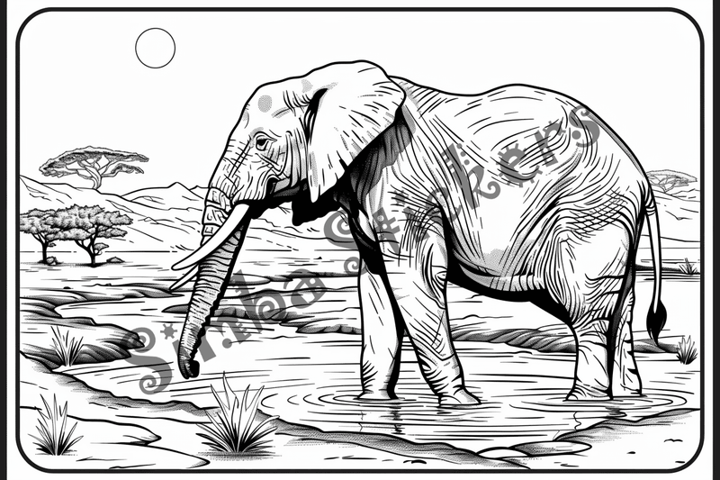 Colouring pages, bundle of African Savanna landscape with animals, 10 images