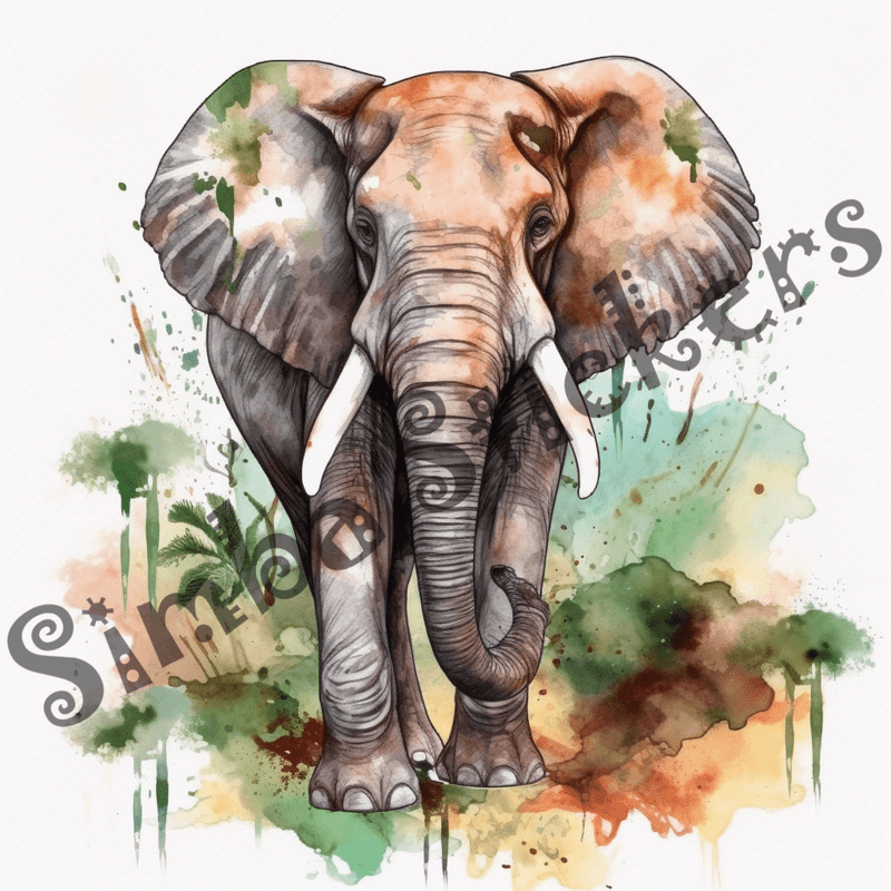 Elephants, watercolour, image set, 25 images, fqfyyp
