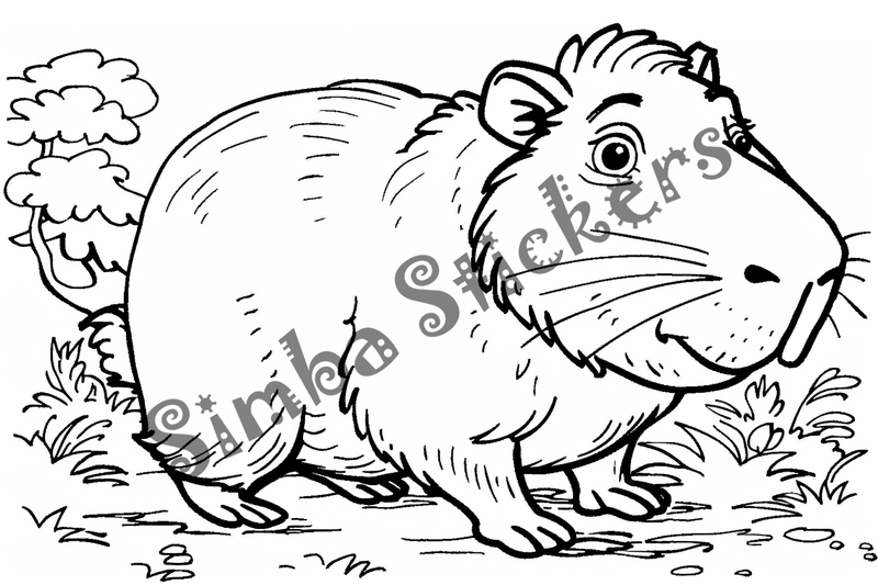 Colouring pages, bundle of capybaras looking cute, 10 images