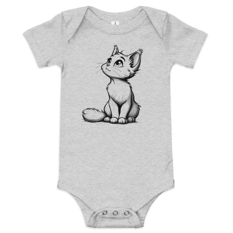 Baby Short Sleeve One Piece, 3-24 Months, Cat kitten sitting up, looking cute, mirrored