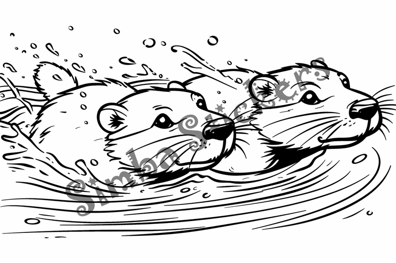 Colouring pages, bundle of beavers in water, 10 images