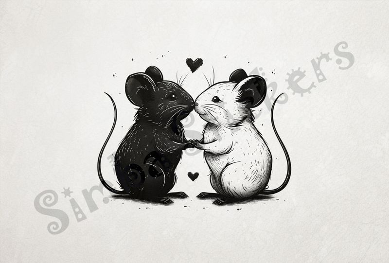 Mice nose-to-nose, outline art
