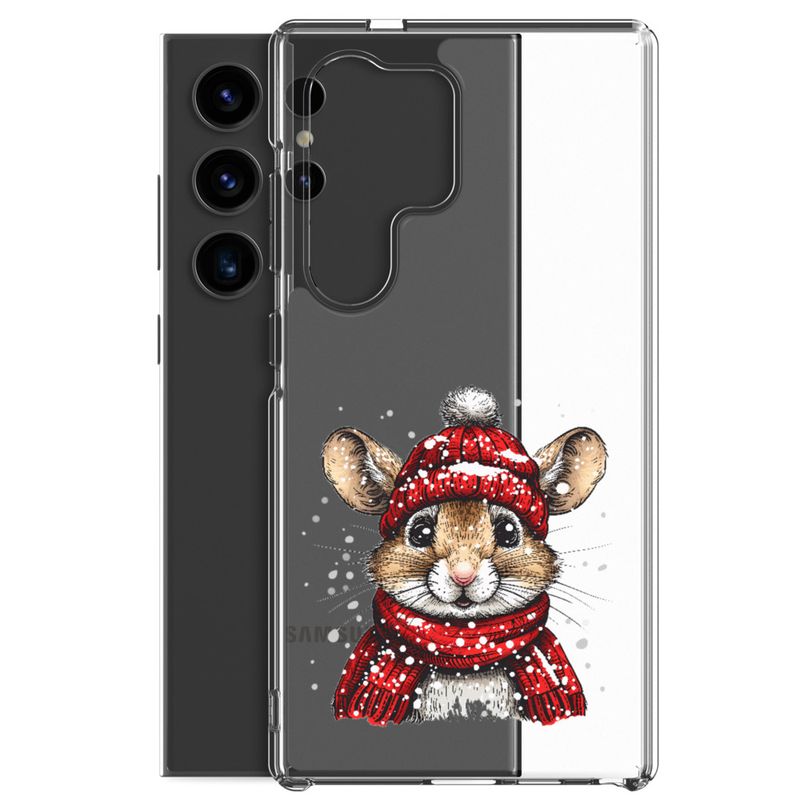 Clear Case for Samsung, Mouse wearing red winter hat and scarf in the snow, xg8dl3