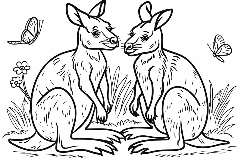 Colouring pages, Bundle of kangaroos in love, 10 images