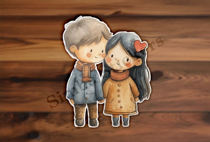 Cute boy and girl in rosy cheeks, wearing scarves 