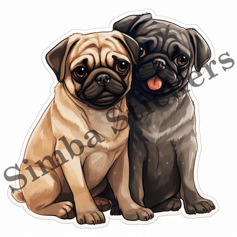 Pug dogs in love, image set, 10 images
