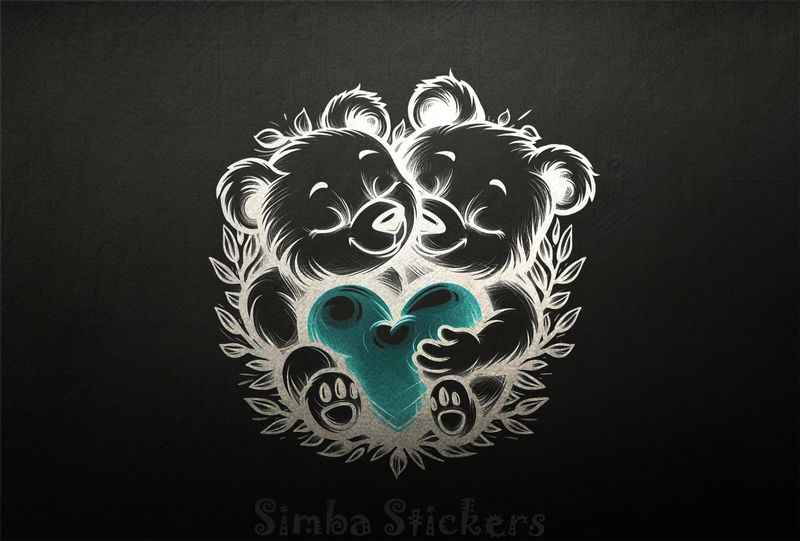 Bears cubs snuggling holding Valentine&#x27;s heart, outline art, dygppo