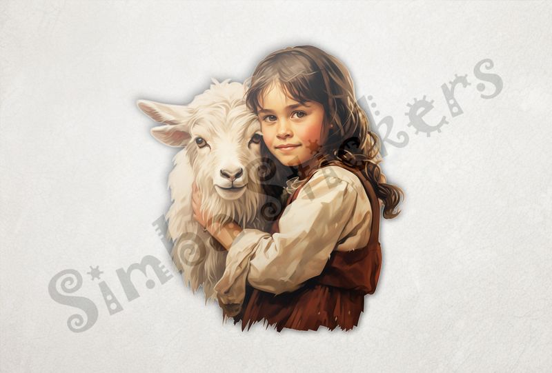 Goat kid in arms of brunette girl