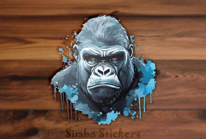 Gorilla loooking angry, in with bluish tint, wswrc5