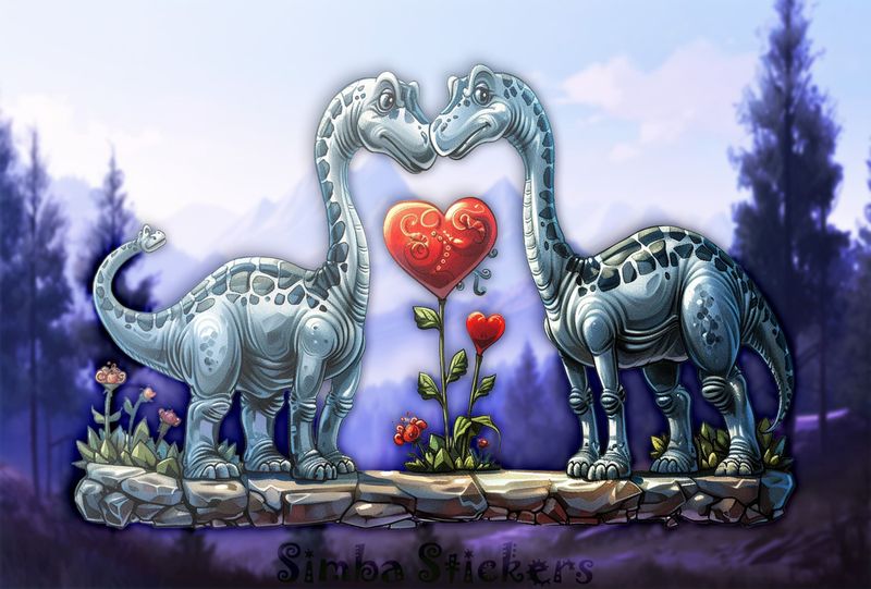 Dinosaurs in love, large Valentin&#x27;es heart , watercolour