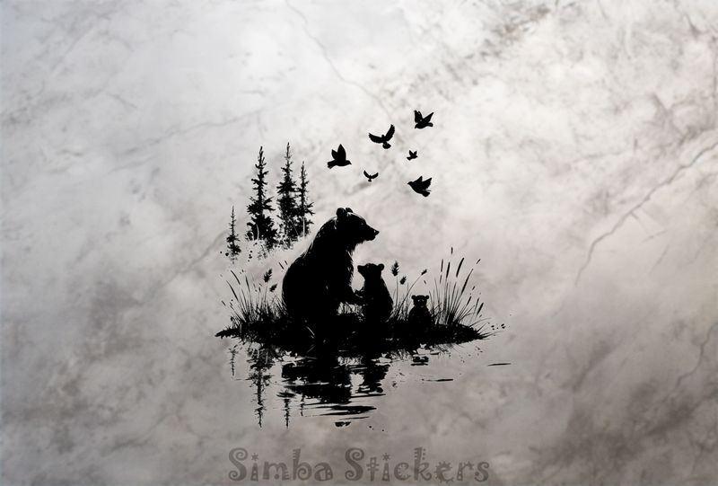 Bear mother with 2 bear cubs, outline art, wrbp7o