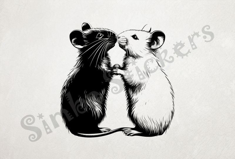 Mice sniffing each otther, holding hands, outline art