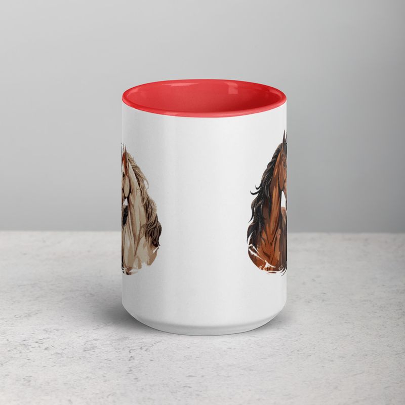 White Ceramic Mug with Color Inside, 11&amp;15oz, Horses nose-to-nose, jbgjpy