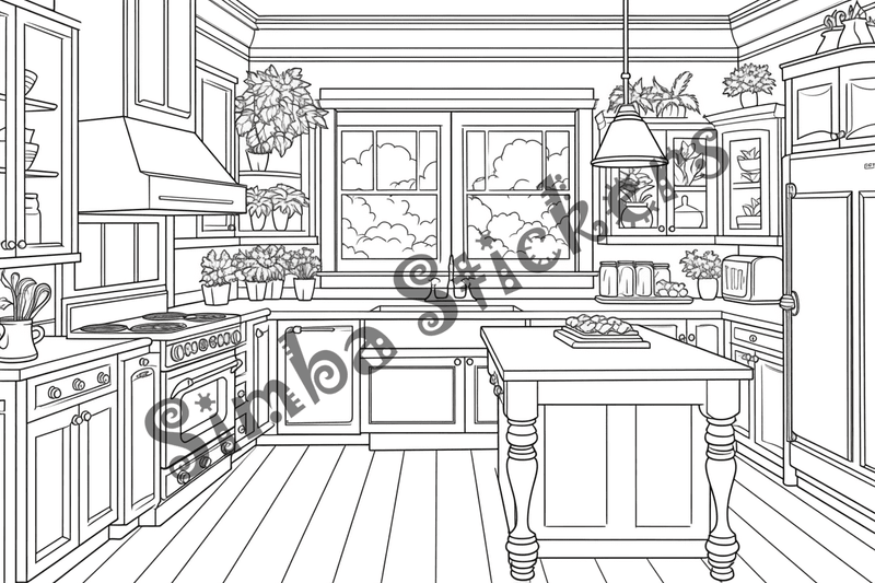 Colouring pages, bundle of house kitchens, 25 images 2