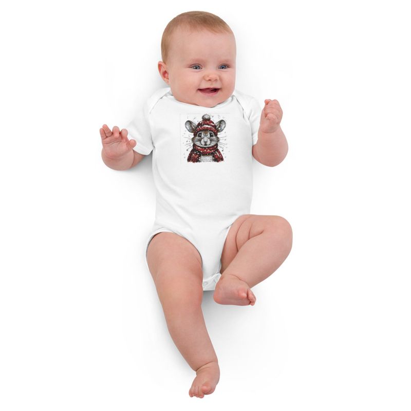 Embroidered Organic Cotton Baby Bodysuit, 3-18 Months, Elephant, face with large trunk and tusks