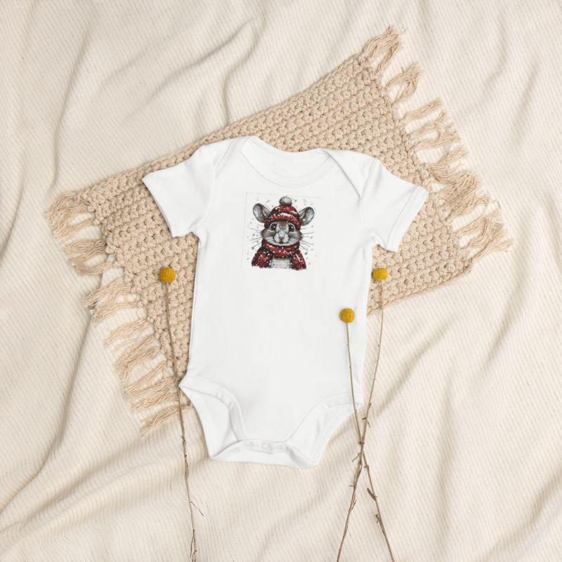 Embroidered Organic Cotton Baby Bodysuit, 3-18 Months, Elephant, face with large trunk and tusks