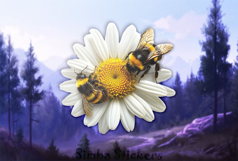 Bees at either end of a daisy flower