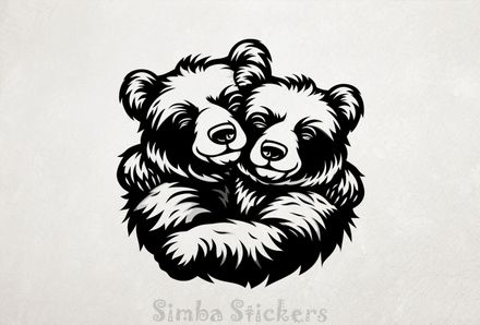 Bears in loving embrace cheek-to-cheek, outline art, ovas69