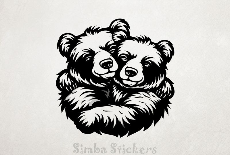 Bears in loving embrace cheek-to-cheek, outline art, ovas69