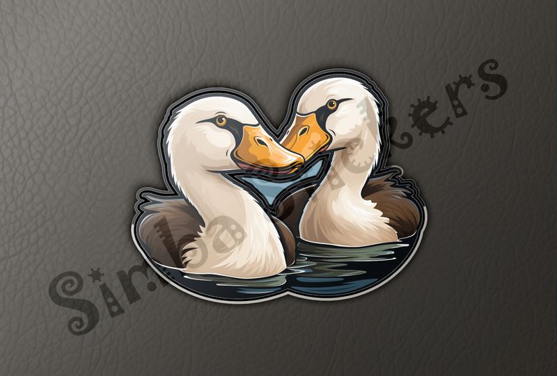 Ducks beak-to-beak in love in water