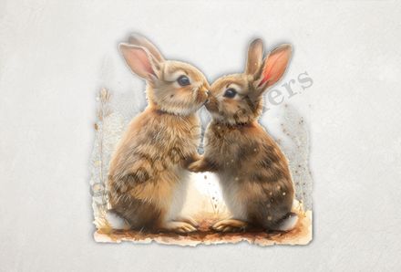 Bunnies in love,  nose-to-nose, arm-to-arm