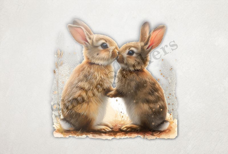 Bunnies in love,  nose-to-nose, arm-to-arm