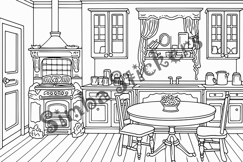 Colouring pages, bundle of house kitchens, 25 images