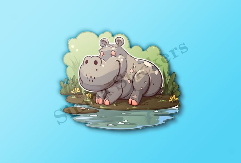 A hippo by the pond, sunbathing
