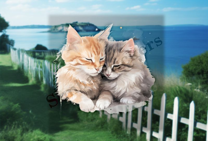 Cats cuddling, watercolour