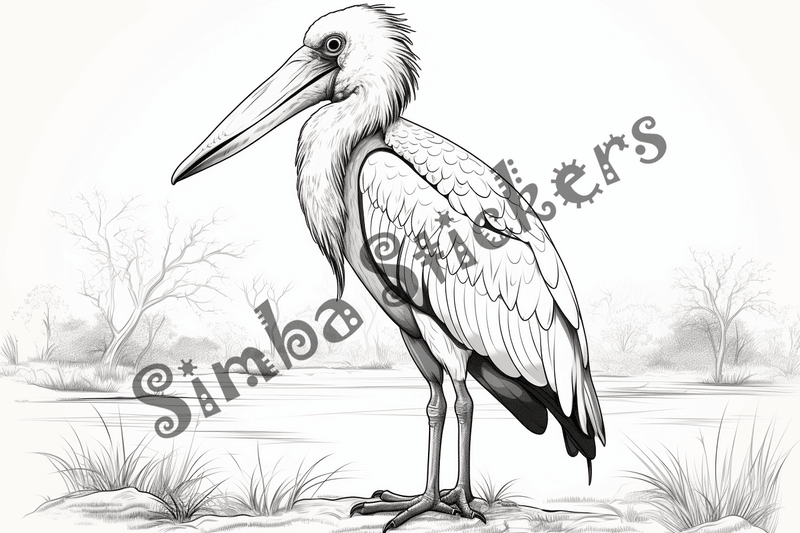 Colouring pages, bundle of marabou storks 2, 25 images