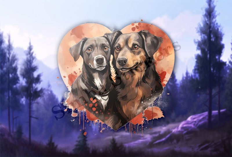 Dogs in love, watercolour
