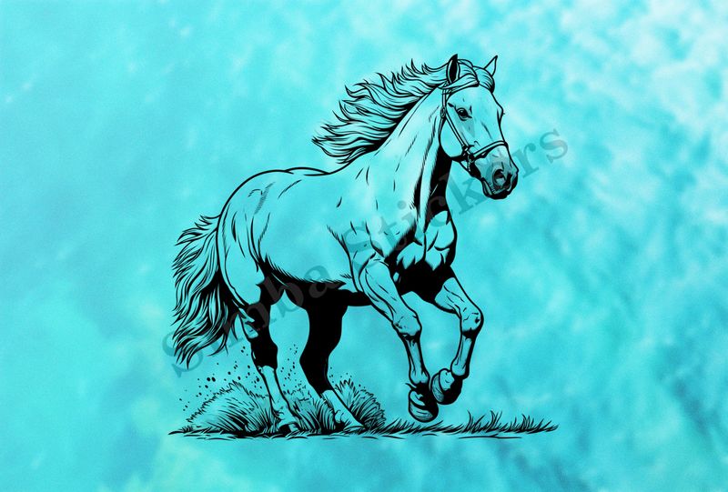 Horse galloping, outline art