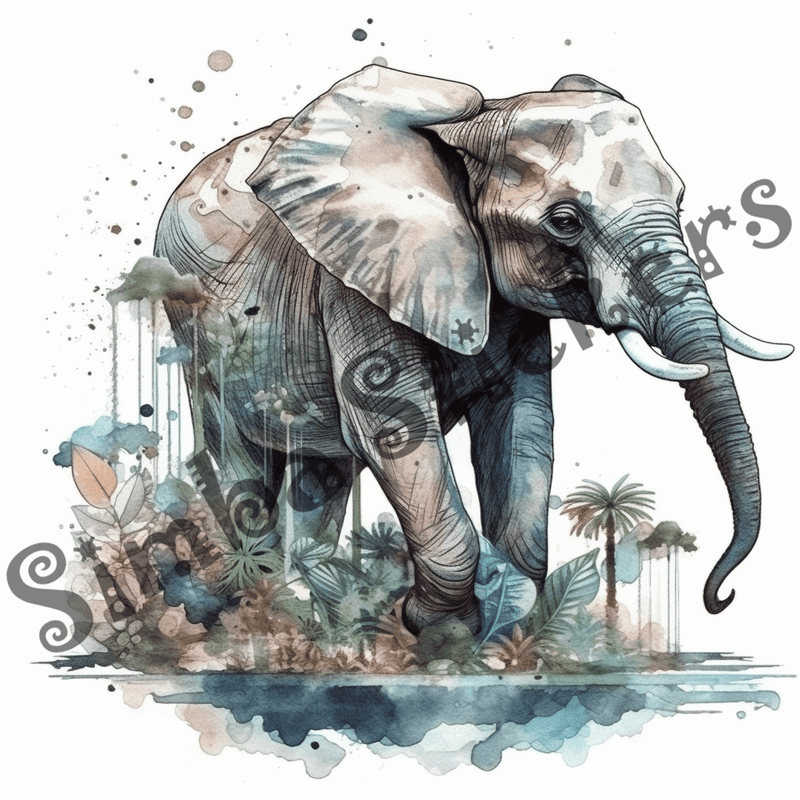 Elephants, watercolour, image set, 25 images, fqfyyp