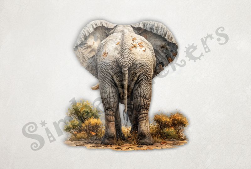 Elephant walking, from behind