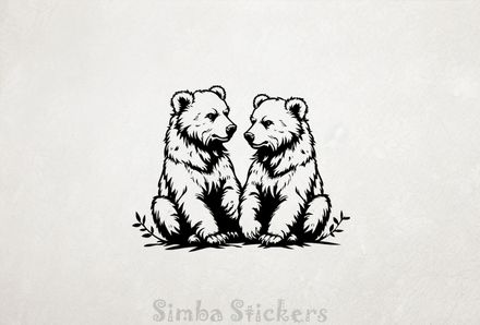 Bears cubs sitting down with admiring glances, outline art, pxglqu